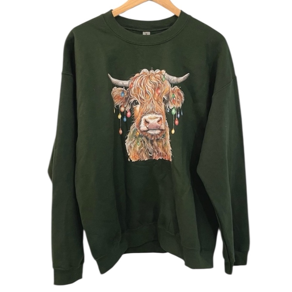 Vintage Christmas Reindeer Lights Cotton Sweatshirt Graphic Holiday Men’s Large